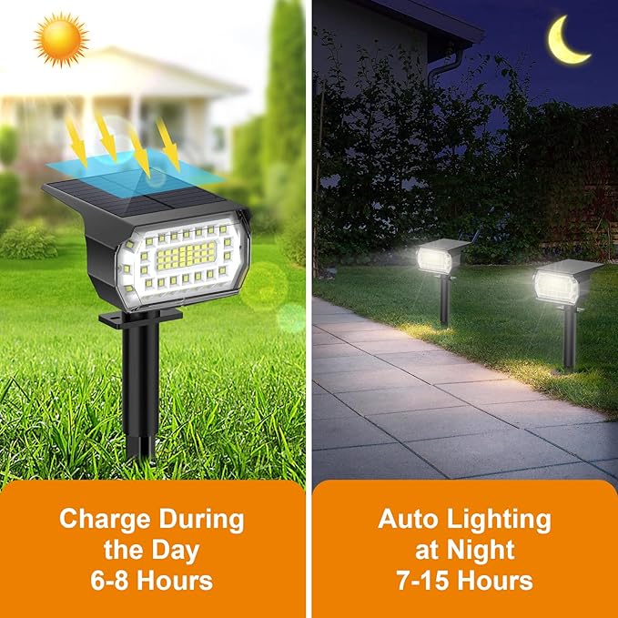 LANSOW Solar Spot Lights Outdoor, [2 Pack/57 LED] 2-in-1 Solar Landscape Spotlights, 3 Modes IP65 Waterproof Dusk to Dawn Solar Powered Flood Wall Lights for Outside Yard Garden Path(Cool White)