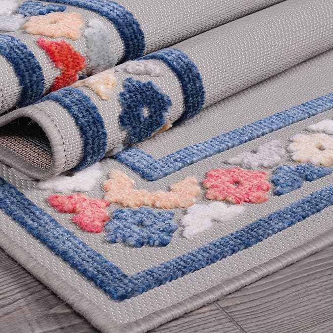 Beverly Rug Outdoor Rug 9x12 Modern Bordered Large Area Rugs for Indoor and Outdoor Patio Easy to Clean Non Shedding Living Room Porch Garden Washable Outside Carpet (9 x 12 Gray)