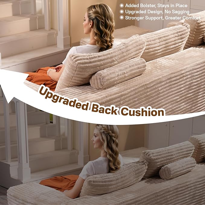 104" Cloud Sectional Couches for Living Room,L Shaped Boneless Couch in A Box,Sleeper Sofa with Comfy Chaise No Assembly Required,Beige