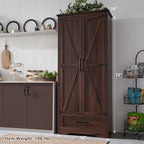 72" Tall Wood Storage Cabinet, Farmhouse Kitchen Pantry Cabinet with Adjustable Shelves & Drawer & Barn Doors, Versatile Storage for Kitchen, Dining Room, Bathroom, Brown