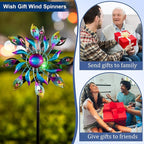 360°Peacock Solar Wind Spinner with Lights Blue Metal Garden Outdoor Decor Yard Lawn Art Decor for Patio Kinetic Windmills Unique Gifts for Friends and Family 51.9' H x 12.2'' Dia