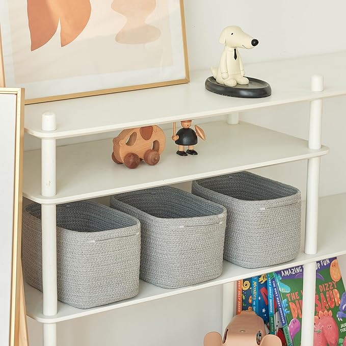 Small Baskets Set of 3-11"x7"x7" Perfect Toy Baskets for Storage, Ideal Storage Basket for Cube, Towels, and More - Basket for Shelves （Grey)