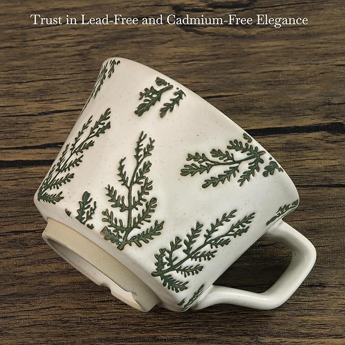 Ceramic Coffee Mug, 12 oz Novelty Unique Teacup with Large Handle, Stoneware Cup for Tea Mocha Latte Cappuccino Espresso (Leaf)