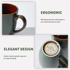Coffee Mug 16 oz, Ceramic Coffee Mugs Set of 4, Reactive Glaze Mug for Latte/Tea/Cappuccino, Large Stackable Mug Set for Men, Women, Dad, Mom, Dishwasher & Microwave Safe, Brown Green