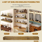 Floating Shelves 3 inch Thick for Wall Set of 2,Solid Pine Wood Wall Mount Shelf for Kitchen Living Room Bedroom Bathroom,8" D x 60" L x 3" H-Distressed Black Walnut