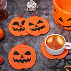 Whaline 4Pcs Halloween Pumpkin Handmade Braided Cotton Coasters Orange Black Pumpkin Shape Drink Coasters Absorbent Cup Coasters for Home Office Party Decor, 4.7 Inch