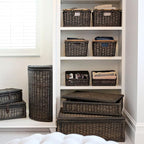 The Basket Lady Pole Handle Wicker Storage Basket, Extra Large, 20 in L x 16 in W x 10 in H, Antique Walnut Brown