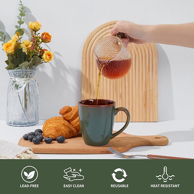 Coffee Mug 16 oz, Ceramic Coffee Mugs Set of 4, Reactive Glaze Mug for Latte/Tea/Cappuccino, Large Stackable Mug Set for Men, Women, Dad, Mom, Dishwasher & Microwave Safe, Brown Green