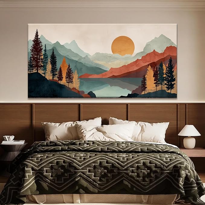 Tsomzxng Large Abstract Boho Wall Art For Living Room Canvas Art Wall Decor Artwork Mountain Forest Landscapes Abstract Art Colorful Wall Art Painting Prints Home Wall Decor 29"×58"
