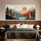 Tsomzxng Large Abstract Boho Wall Art For Living Room Canvas Art Wall Decor Artwork Mountain Forest Landscapes Abstract Art Colorful Wall Art Painting Prints Home Wall Decor 29"×58"