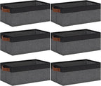 GhvyenntteS Small Fabric Storage Bins with Handles 6 Pack, 11.8" x 7.87" x 5.11" Storage Baskets for Shelves, Baskets for Organizing Clothes Underwear Socks Hats DVDs (Grey/Black)
