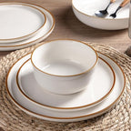 GBHOME Ceramic Dinnerware Sets for 8, 24 Pieces Stoneware Plates and Bowls Sets, Scratch Resistant Dishes, Dishwasher & Microwave Safe, Reactive Glaze-Pearl White