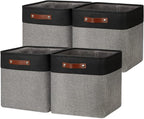 DULLEMELO Storage Bins for Organizing,Closet Storage Baskets for Gift Empty,Large Linen Canvas Storage Bins with Handles for Home Office Toys Shelves(Black&Grey, 13 inch Cube)