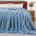 Lotus Karen Faux Fur Throw Blanket Sky Blue - Big Bubble Rabbit Fluff Blanket for Couch Bed Sofa,Softest Fluffy Fuzzy Cozy Blanket,Thick Furry Plush Shaggy Warm Blankets for Women,108x90 Inches