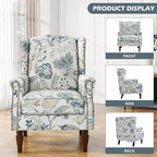UIXE High Back Floral Accent Chair, Upholstered Armchair in Fabric, Retro Printed Wingback Arm Chair for Living Room, Nailhead Trim Single Sofa Bedroom Reading Seat - Plants Blue