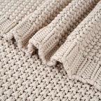 Longhui bedding Chunky Cable Knit Throw Blanket Lightweight Beige 100% Organic Cotton Blanket for Sofa Couch Bed Baby Nursery, Rustic Shabby Chic Modern Farmhouse, 60” x 80”