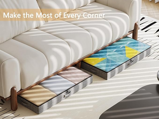 2-Pack Under Bed Storage Containers, 4.5 Inches Tall Low Profile Underbed Clothes Storage Organizer Bin with Sturdy Sidewalls/Bottom, Underbed Storage Bins 2 Storage Thin Bins