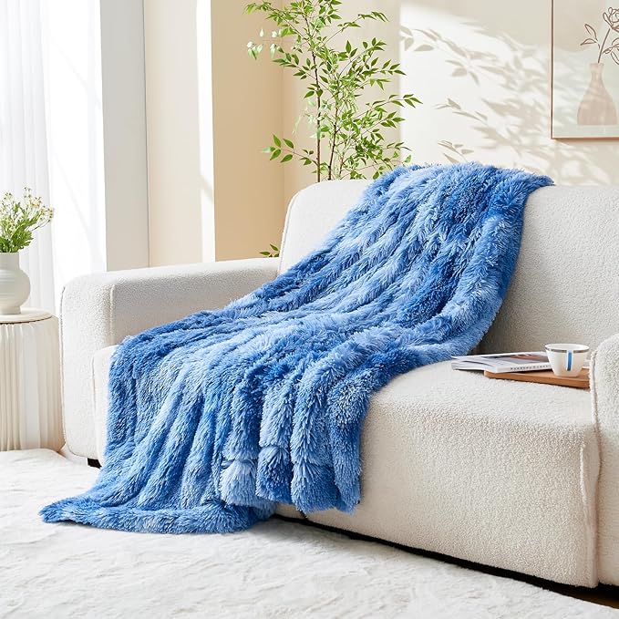GONAAP Fuzzy Faux Fur Throw Blanket Twin Size Indigo Super Soft Cozy Plush Fuzzy Shaggy Blanket for Couch Sofa Bed (Indigo, Twin(60"x80"))