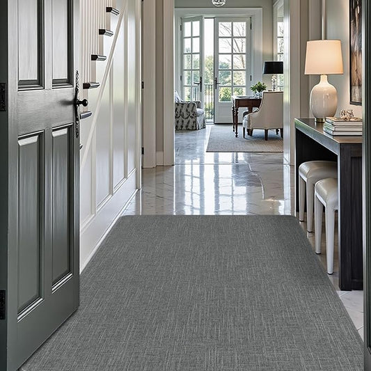 LUMI Ultra Thin Door Mat for Entryway,36"x59" Low Profile Non Slip Rubber Backing Indoor Doormat, Easy Clean Welcome Entrance Mat for Inside House, Patio, Greenish Grey