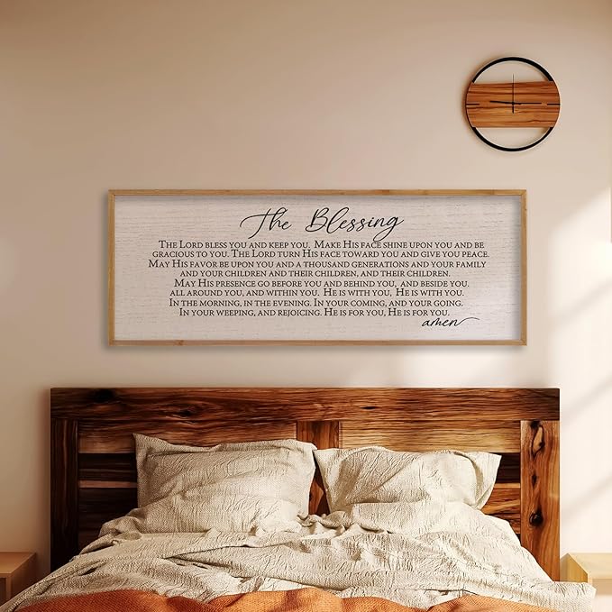 LuZhiQiang The Blessing Christian Song Lyrics Wall Decor 40''×15'' Scripture May The Lord Bless You Bible Verse Wall Art Sign (Wood)