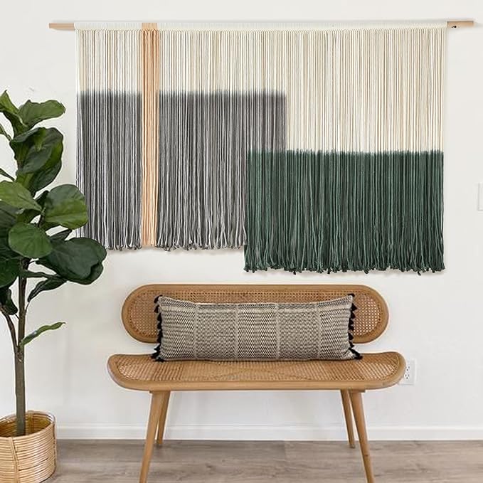 Macrame Wall Hanging Green Large Dip Dye Fiber Wall Art Bohemian Yarn Tapestry Wall Décor 57''W*35''L