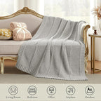 Amélie Home Chenille Knit Throw Blanket for Couch, Chevron Texture Decorative Soft Blanket for Sofa, Bed & Chair, 50"x60", Light Grey