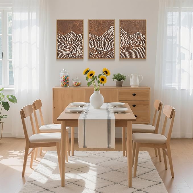 HPINUB Line Style Mountain Framed Canvas Wall Art Set, Vintage Tree Rings Wall Decor, Abstract Tree Spiral Wall Painting, Modern Nature Art Prints for Living Room,Bedroom,Farmhouse-24 x36 x3