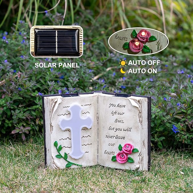 Outdoor Solar Bible Cross Garden Stakes Lights, Waterproof Memorial Grave Decorations Gifts for Cemetery Outdoors Lawn Yard Home Patio Decor