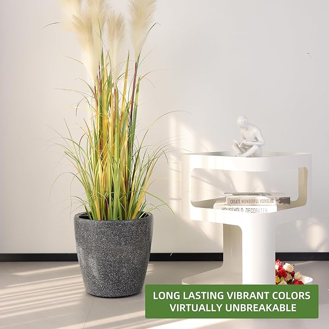 Dexceder 18x17 Self Watering Planter with Wheels Indoor Outdoor, Inner Pot Design, Thickened Large Floor Standing Flower Plant Pot with Water Level Indicator (Stone Matte)