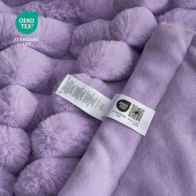 Cozy Bliss Faux Fur Throw Blanket for Couch, Cozy Warm Plush Striped Blanket for Sofa Bedroom Living Room, 50 * 60 Inches Lavender Purple