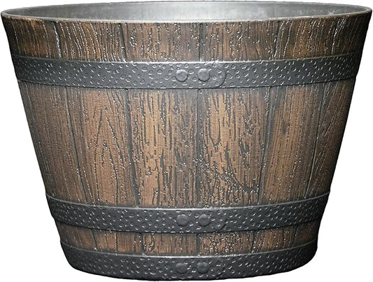 Classic Home & Garden Whiskey Barrel Planters - Wood Finish Flower Planter Pot - Decorative Garden Pots - Indoor & Outdoor Resin Planters - Weather-Resistant Planting Pots (9" Walnut Brown, Pack of 1)