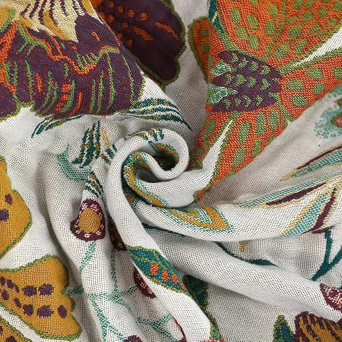 Boho Muslin Blanket for Adults 4-Layer Gauze Twin Size Soft Cozy 100% Cotton Summer Cooling Blanket Colorful Floral Decor for Sofa Bed Coverlet Both Sides (A Summer Floral, Twin 60 x 80 in)