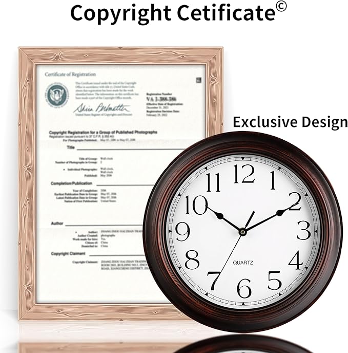 Wall Clock 10 Inch Battery Operated Silent Non-Ticking Wall Clock Vintage Retro Rustic Style Decorative for Bedroom Living Room Kitchen Home Office (Bronze)