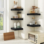 fuqing Floating Shelves for Wall, Bathroom Shelf Wall Mounted for Storage, Shelves with Invisible Bracket for Bedroom, Kitchen, Living Room, Farmhouse Small Book Shelf, 6.5 Inch Set of 3, Black