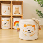 Large Blanket Baskets for Living Room Decor, Toy Storage Baskets Woven Cotton Rope Animal Storage Basket for Kids, Dog Toys Organizer Clothes Hamper with Embroidery Decor for Nursery (Large, Lion)