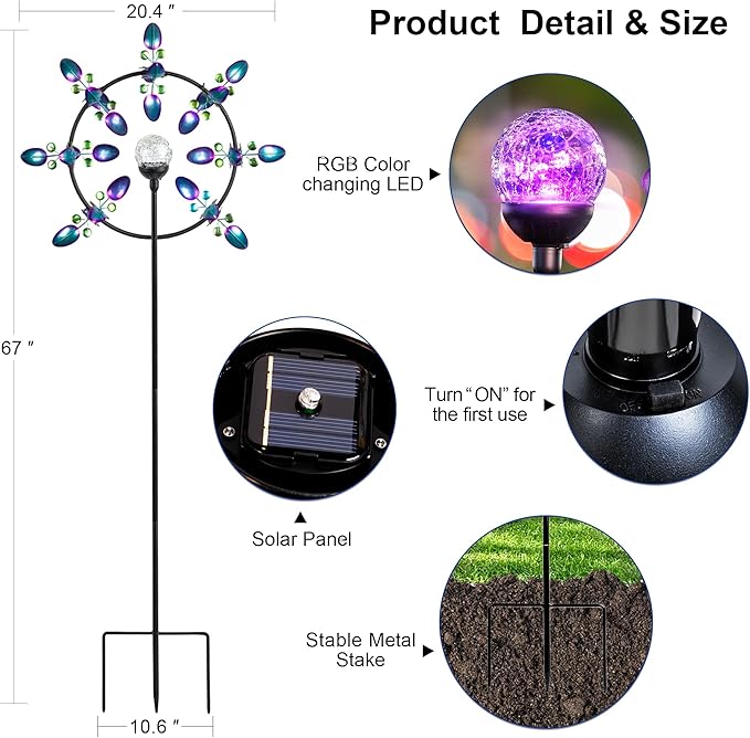 Large Solar Wind Spinner Outdoor, Metal Wind Sculpture Kinetic for Patio Garden Yard Decor, Gift for Family or Friends