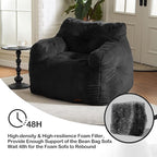 Hobestluk Bean Bag Chair for Adult Small Bean Bag Chairs with Arms Furry Beanbag Chair with Foam Filler Stuffed Bean Bag Sofa for Reading in Bedroom Living Room and Dorms (Black)