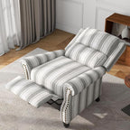 UIXE Pushback Recliner Chair Push Back Accent Chair, Fabric Overstuffed Armchair for Living Room, Rivet Trim Club Chair Home Theater Single Sofa Bedroom Reading Seat - Stripe Gray