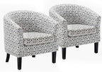 BELLEZE Accent Barrel Chair Set of 2, Linen Round Chair Club Tub Sofa Corner Chair with Flared Legs and Cozy Soft Padding for Living Room Bedroom Waiting Room - White & Brown