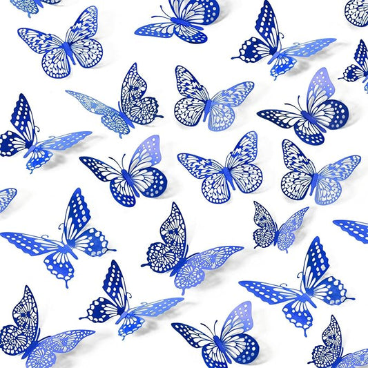 SAOROPEB Butterfly Wall Stickers, 48 Pcs 4 Styles 3 Sizes, Metallic Paper, Removable, Navy Blue, Art Deco Decor for Wall