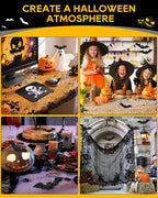 eZAKKA Halloween Table Cloth with 16 Pcs Bats Wall Decor, Spider Web Table Cloth Black Tablecloth Lace Fabric Table Cloths for Rectangle for Parties Gothic Spooky Home Decorations, 53x68 Inch