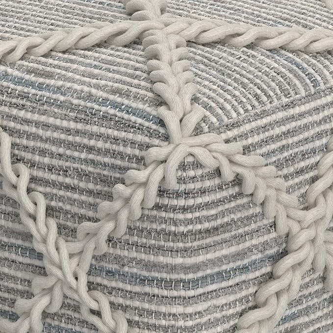 SIMPLIHOME Cowan Contemporary Square Pouf in Grey, Natural Handloom Woven for the Living Room, Bedroom and Kids Room