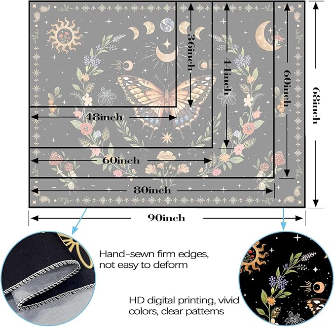 Lunerfex Boho Butterfly Tapestry Flower Moon Wall Tapestry, Moon Phases Tapestries for Bedroom Cute Tapestries Wall Hanging for Bedroom Living Room Decor Butterfly-1 44"x60"