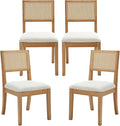 Westice Rattan Dining Chairs Set of 4, Farmhouse Natural Dining Room Chairs with Upholstered Cushion, Wood Armless Chairs for Kitchen/Restaurant