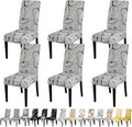 JQinHome Pattern Chair Covers for Dining Room Set of 6, High Stretch Removable Washable Parsons Chair Slipcover for Home Party Hotel Wedding Ceremony (6PCS, Lotus Gray)