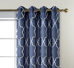 MIUCO Moroccan Embroidery Semi Sheer Curtains Faux Linen Grommet Window Curtains for Living Room 52 x 63 Inch 2 Panels, Navy Blue