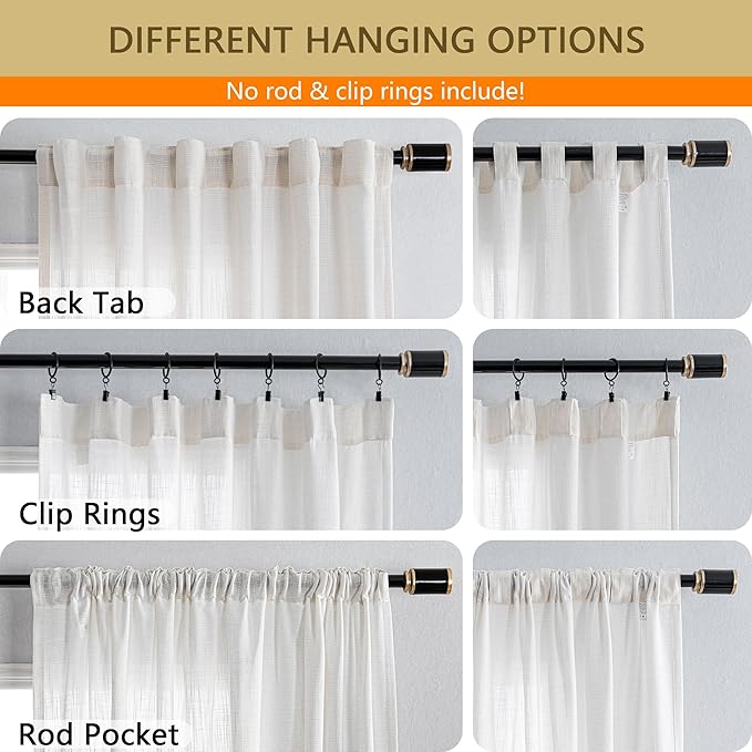 MYSKY HOME Extra Long Curtains for Living Room, Soft Cotton Fabric Boho Window Curtain Drapes for Sliding Glass Door Light Filtering Semi Sheer Backdrop Panels, 100 x 108 Inches, Natural, 1 Pieces