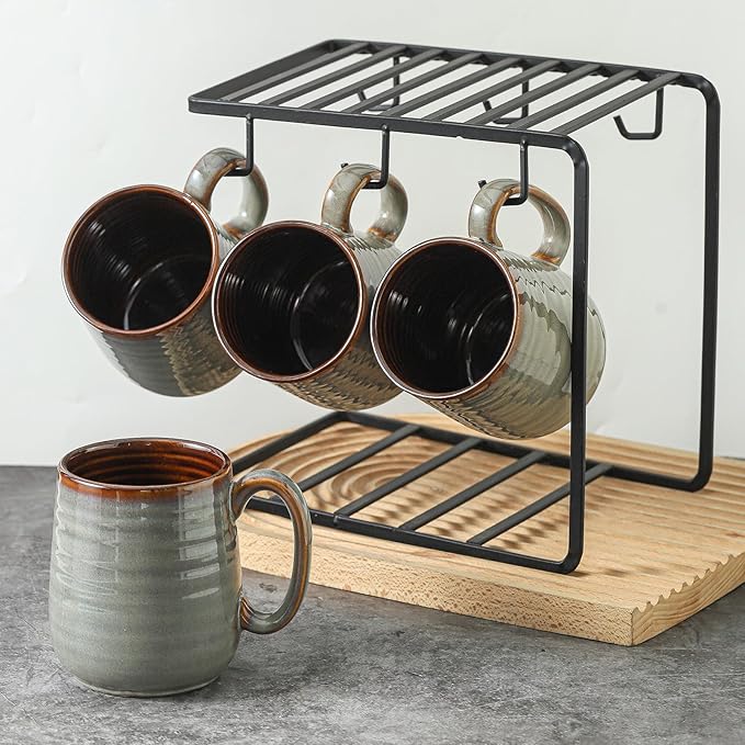 Hasense Coffee Mugs Set of 4, 12 oz Coffee Cups Ceramic, Stoneware Latte Mug with Large Handle for Coffee, Tea, Milk and Chocolate,Easy Hold & Clean, Dishwasher & Microwave Safe, Light Grey