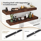Heimlove 24 x 12 Inch Deep Floating Shelves Wall Mounted with Invisible Brackets,Storage Hanging Shelf for Wall Decor in Bathroom, Bedroom, Kitchen, Living Room, Office Set of 2 (Rustic Brown)