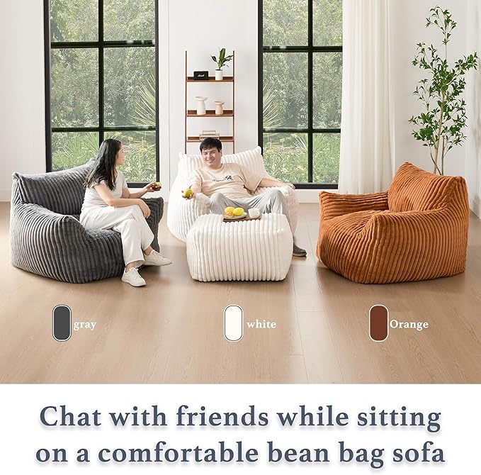 Giant Plush Bean Bag Chair for Adults with Armrests - Oversized Comfy Khaki Beanbag Lounge Lazy Floor Sofa Chair for Living Room, Bedroom & Dorm, Cozy Fluffy Single Cloud Mini Couch